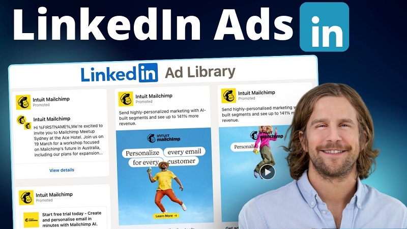 How to Exclude Competitors and Existing Clients from LinkedIn Ad Delivery LinkedIn Ads header with the LinkedIn logo and ad previews, a man smiling on the right side of the frame (informational banner)
